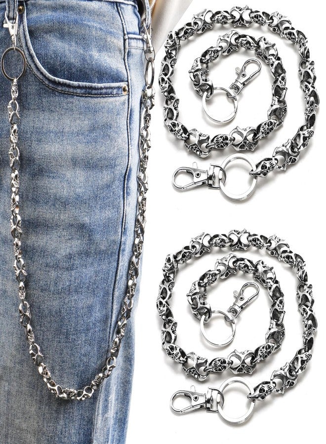 Nagpew 2 Pieces Skull Wallet Chain, Vintage Skull Jean Chain with Lobster Clasps, Metal Skeleton Biker Keychain Belt Loop Chain for Men Women Unisex - Image 1